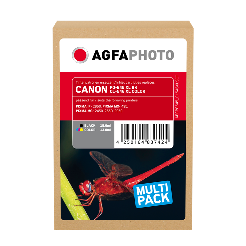 Agfa Photo PG-545XLBK+CL-546XL-Color Multipack Schwarz / mehrere Farben