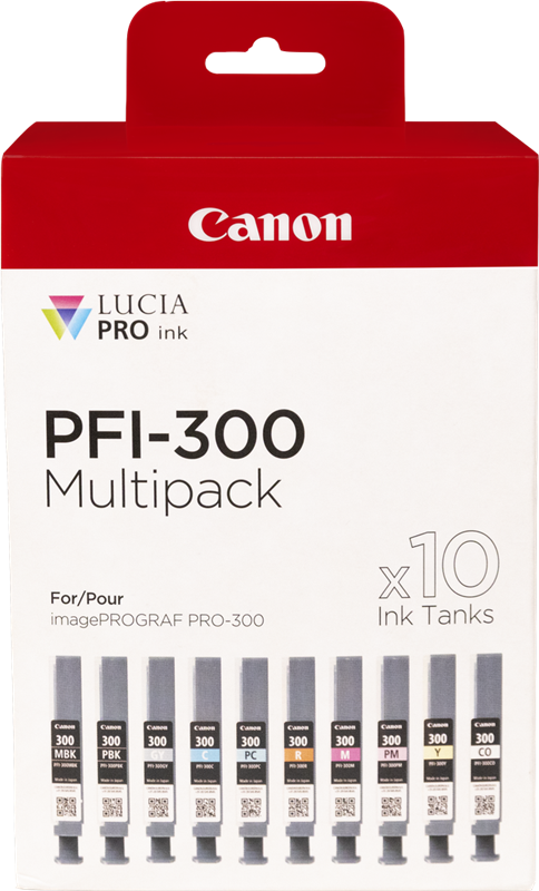 Canon PFI-300 10 Tintentanks Multipack Schwarz (Matt) / Schwarz (Foto) / Cyan / Magenta / Gelb / Cyan / Magenta / Rot / Grau / Transparent