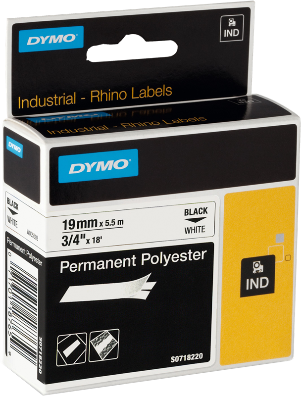 DYMO Polyester-Band Rhino IND 18484 Schriftband Schwarz auf Weiss