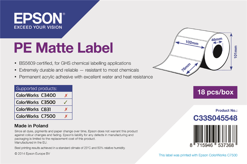 Epson PE Matte Label - 102mm x 76mm 