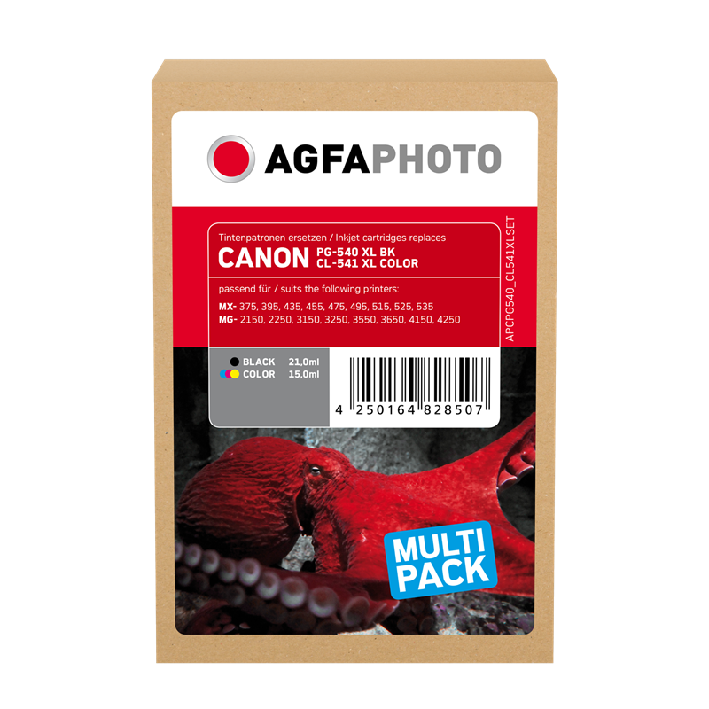Agfa Photo APCPG540_CL541XLSET ersetzt Canon PG-540XL, 5222B005 + CL-541XL, 5226B005, 5225B006, 1xschwarz, 1xcolor, Tintenpatrone