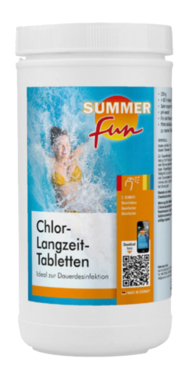 Summer Fun Dosierschwimmer inkl. Thermometer fuer 200g Tabletten & Chlor-Langzeit Tablette 200g 1,2 kg