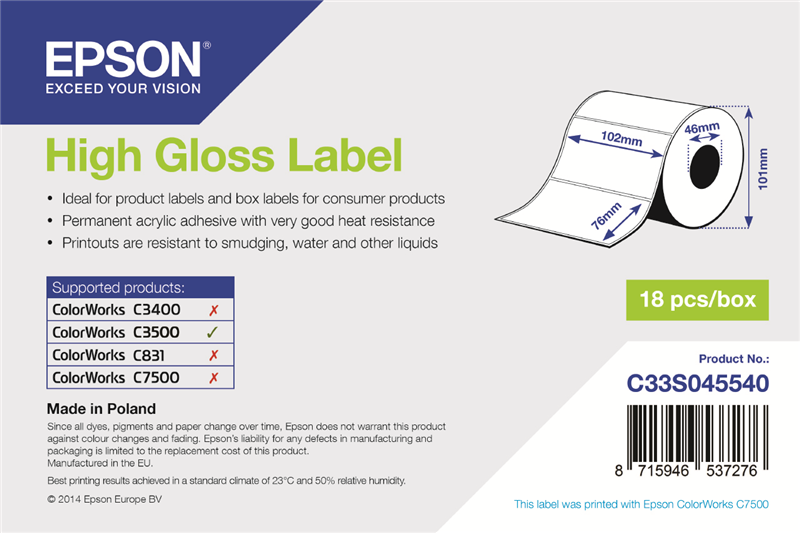Epson High Gloss Label 102 x 76mm 